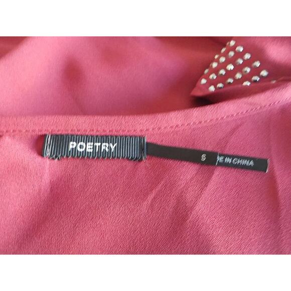 Poetry Pink Shift Pleated Tunic Dress Women size Small Studs Accent Short Sleeve - Picture 11 of 13